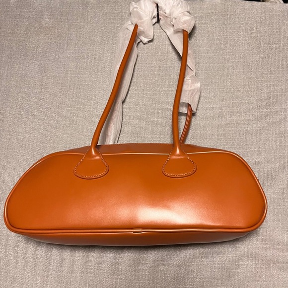 Unique Shoulder Bag Cognac Faux Leather Top Handle Satchel Purse - Picture 2 of 6